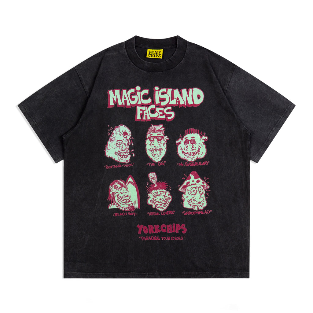 ISLAND FACES Black Wash T-Shirt
